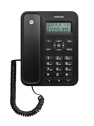 Motorola Voice – CT202 Schnurgebundenes Telefon, 10 Speichertasten, Freisprecheinrichtung, Wartemusik, Anrufer-ID, Wahlwiederholung der letzten Nummer – Schwarz