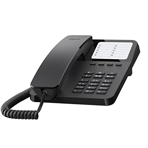Gigaset DESK 400 - Schnurgebundenes Telefon mit elastischem Kabel - Platz für 10 Kurzwahleinträge - Wahlwiederholung - hörgerätekompatibel - MFV- oder Impulswahl einstellbar, schwarz