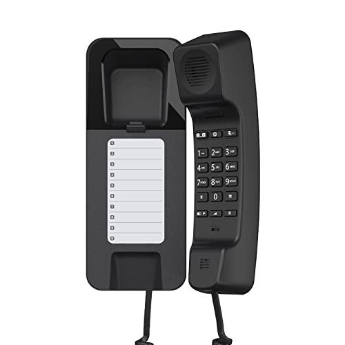 Gigaset DESK 200 - Schnurgebundenes platzsparendes Telefon mit elastischem Kabel - 10 Kurzwahleinträge - Wahlwiederholung - hörgerätekompatibel - MFV- oder Impulswahl einstellbar, schwarz
