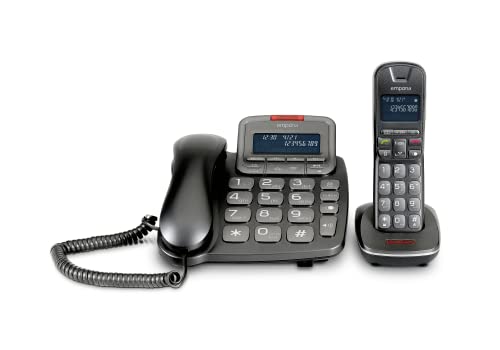 Emporia TH21ABB Set bestehend aus Telefon mit Kabel und Schnurlost, beleuchtetes Display, Telefonbeantworter, große Zahlen, Freisprecheinrichtung, kompatibel mit Hörgeräten (HAC), Schwarz (Italien)