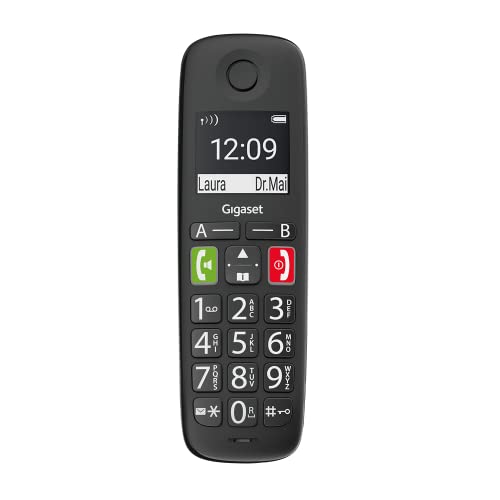 Gigaset E290HX - DECT-Mobilteil mit Ladeschale - Fritzbox-kompatibel - Schnurloses Senioren-Telefon für Router und DECT-Basis - großes Display und Tasten - Verstärker-Funktion, schwarz