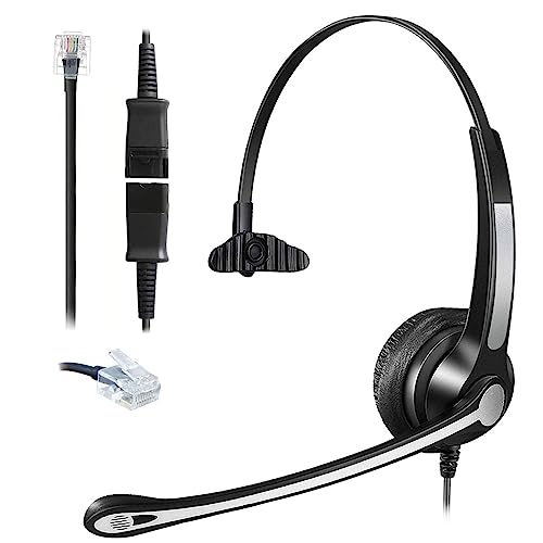 RJ45 Headset Telefon mit Mikrofon Noise Cancelling & Quick Disconnect Kabel, Mono Festnetztelefon Kopfhörer Kompatibel mit Siemens Unify OpenStage 30 40 60 80 Mitel/Aastra 5370 6773 6867i Telefone