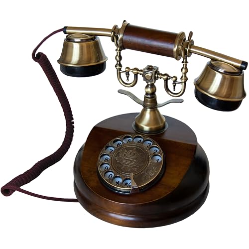 Opis 1921 Cable Modell A: Retro Telefon aus Holz wie ein Vintage Telefon mit Wählscheibe und Schnur als Nostalgie Festnetztelefon