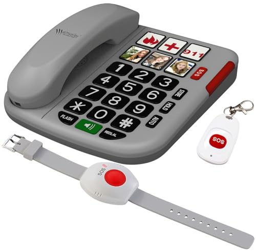simvalley Communications Festnetztelefon: Senioren-Notruf-Telefon, Funk-SOS-Taster & zusätzliches SOS-Armband (Notruftelefon, Tischtelefon)