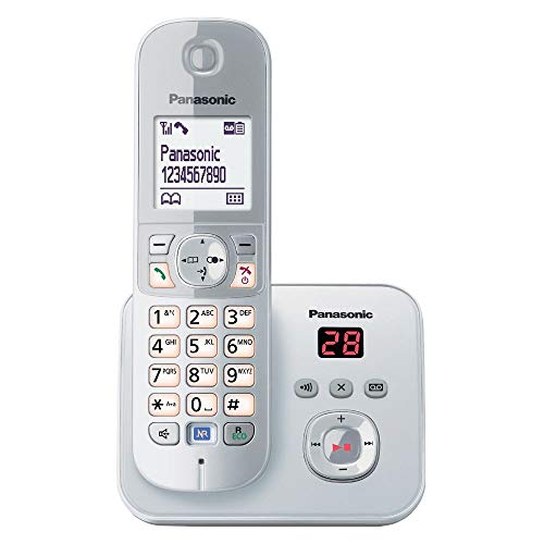 Panasonic KX-TG6821GS DECT Schnurlostelefon mit Anrufbeantworter (strahlungsarm, Eco-Modus, GAP Telefon, Festnetz, Anrufsperre) perl-silber