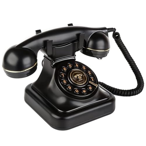 Sangyn Retro Festnetztelefone Klassisches Retro Telefon mit Wählscheibe Einstellbare Lautstärke Vintage Nostalgie Telefon für Home Office Dekoration, Schwarz