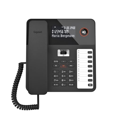 Gigaset Desk 800A - Schnurgebundenes Telefon mit Anrufbeantworter - dreizeiliges LCD-Display - 5 Wege Navigationstaste - Hörgerätekompatibel - Freisprechfunktion - MFV- oder Impulswahl, schwarz