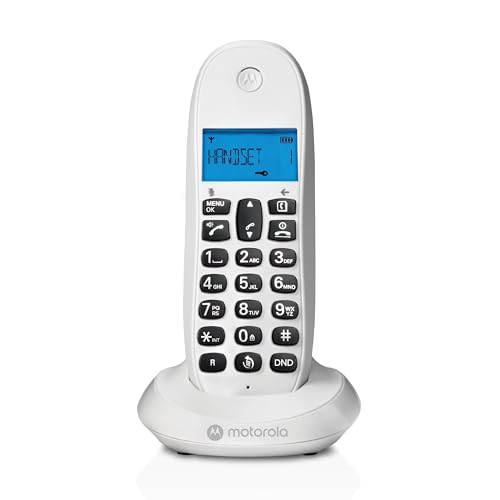 Motorola C1001CBW+ – Digitales DECT-Schnurlostelefon – Anrufblockierungsmodus, Anrufer-ID, Freisprecheinrichtung, Telefonbuch mit 50 Nummern, hintergrundbeleuchteter Bildschirm – Weiß