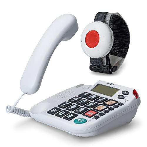 MaxCom KX481SOS: Hausnotruf Telefon mit Notrufarmband, schnurgebundenes Festnetztelefon mit Notrufknopf und Notruf Armband, Notruftelefon für Senioren, Seniorentelefon