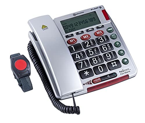ELDAT Easywave Fon Alarm APF02, Hausnotruf Telefon mit Notrufarmband; schnurgebundenes Festnetztelefon mit Notrufknopf und Notruf Armband; Notruftelefon für Senioren; Seniorentelefon