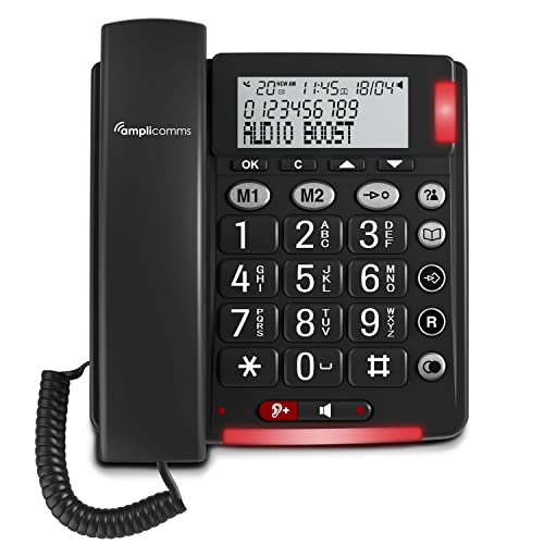 Amplicomms BigTel 48 Plus schnurgebundenes Großtasten Telefon mit Freisprechfunktion und Audio-Boost +40dB, extra Laute Klingeltöne, Hörgerätekompatibel