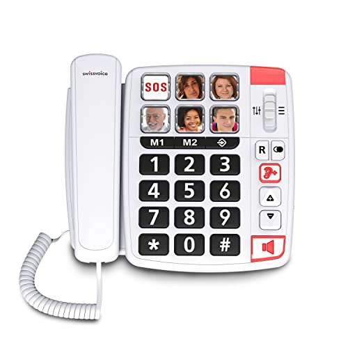 SWISSVOICE - Xtra 1110 - Schnurloses Festnetztelefon - Große Tasten - 6 Foto-Direktwahltasten - Extra-lauter Klingelton - Anrufanzeige - Audio Boost - Hörgerätekompatibel - Braille - Weiß