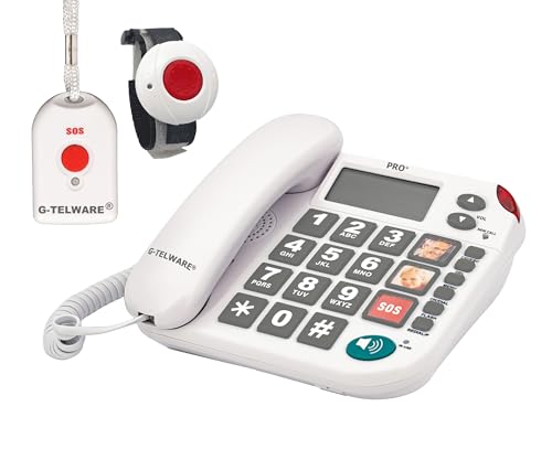 G-TELWARE PRO (Weltneuheit) Silence SOS Technik/SOSParam.einstellb./2023-2024er Modell Haus Notruf Seniorentelefon mit FunkSOS-Sender - 1 Armbandsender + 1Handsender mit Schlaufe, Satingrau, PRO+