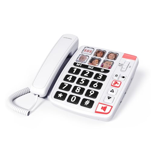 SWISSVOICE - Xtra 1110 - Schnurloses Festnetztelefon - Große Tasten - 6 Foto-Direktwahltasten - Extra-lauter Klingelton - Anrufanzeige - Audio Boost - Hörgerätekompatibel - Braille - Weiß