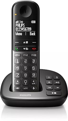 Philips XL4951DS/38 DECT-Komforttelefon mit Anrufbeantworter - Schnurloses Festnetztelefon - Senioren-Telefon mit 1 Mobilteil - Große Tasten - Lautstärkeboost - Hörgerät Kompatibilität - Schwarz
