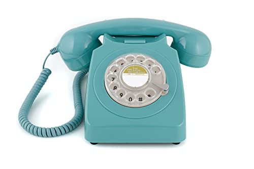 GPO 746ROTARYBLU Retro Telefon mit Wählscheibe im 70er Jahre Design Blau