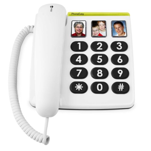 Doro PhoneEasy 331ph Seniorentelefon, Schnurgebundenes Großtastentelefon mit 3 Direktwahl-Fototasten, lauter Rufton, visuelle Anrufanzeige, Hörgerätekompatibel, weiß