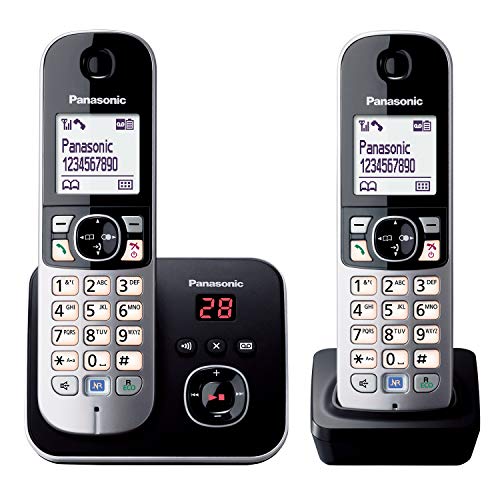 Panasonic KX-TG6822GB DECT Schnurlostelefon mit Anrufbeantworter (strahlungsarm, Eco-Modus, GAP Telefon, Festnetz, Anrufsperre, DUO) schwarz