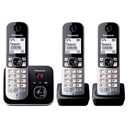 Panasonic KX-TG6823GB DECT Schnurlostelefon mit Anrufbeantworter (3 Mobilteile, strahlungsarm, Eco-Modus, GAP Telefon, Festnetz) schwarz