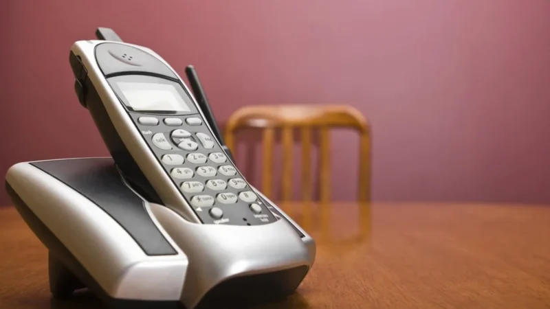 Schnurloses DECT-Telefon in der Ladeschale, dessen Reichweite ein DECT Repeater erhöht